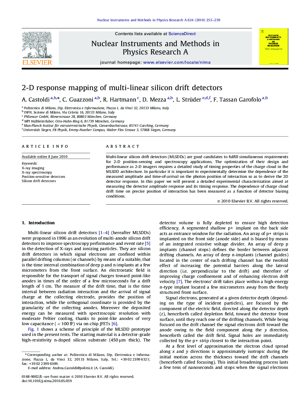 2-D response mapping of multi-linear silicon drift detectors