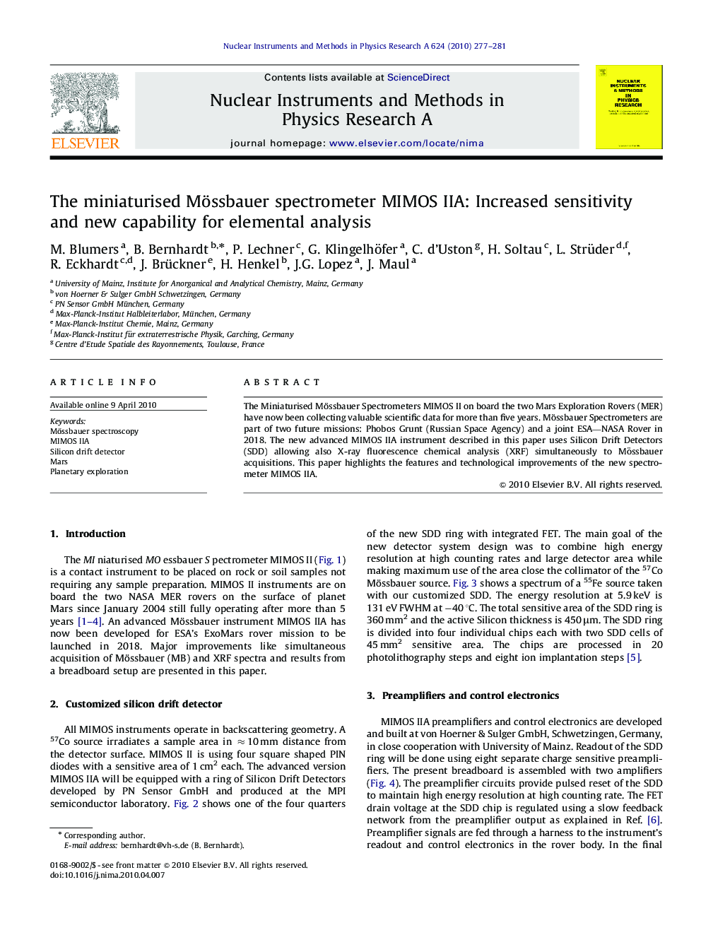 The miniaturised Mössbauer spectrometer MIMOS IIA: Increased sensitivity and new capability for elemental analysis