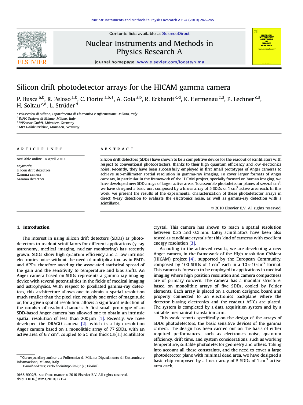 Silicon drift photodetector arrays for the HICAM gamma camera