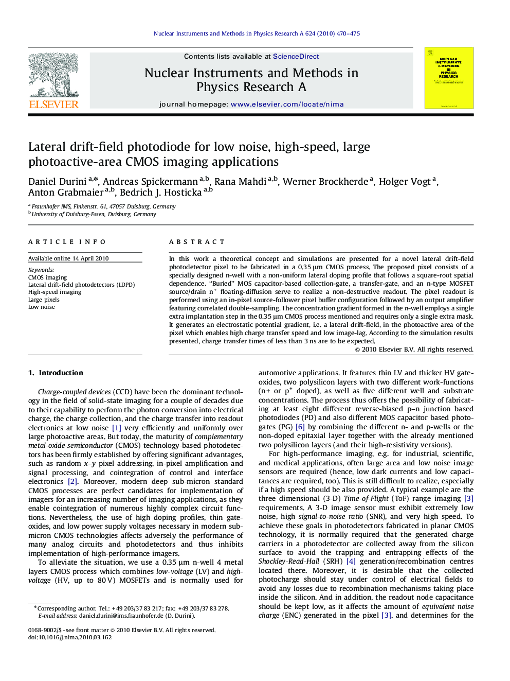 Lateral drift-field photodiode for low noise, high-speed, large photoactive-area CMOS imaging applications