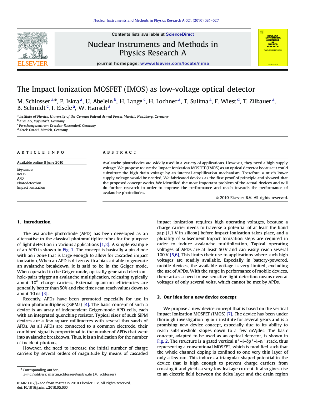 The Impact Ionization MOSFET (IMOS) as low-voltage optical detector