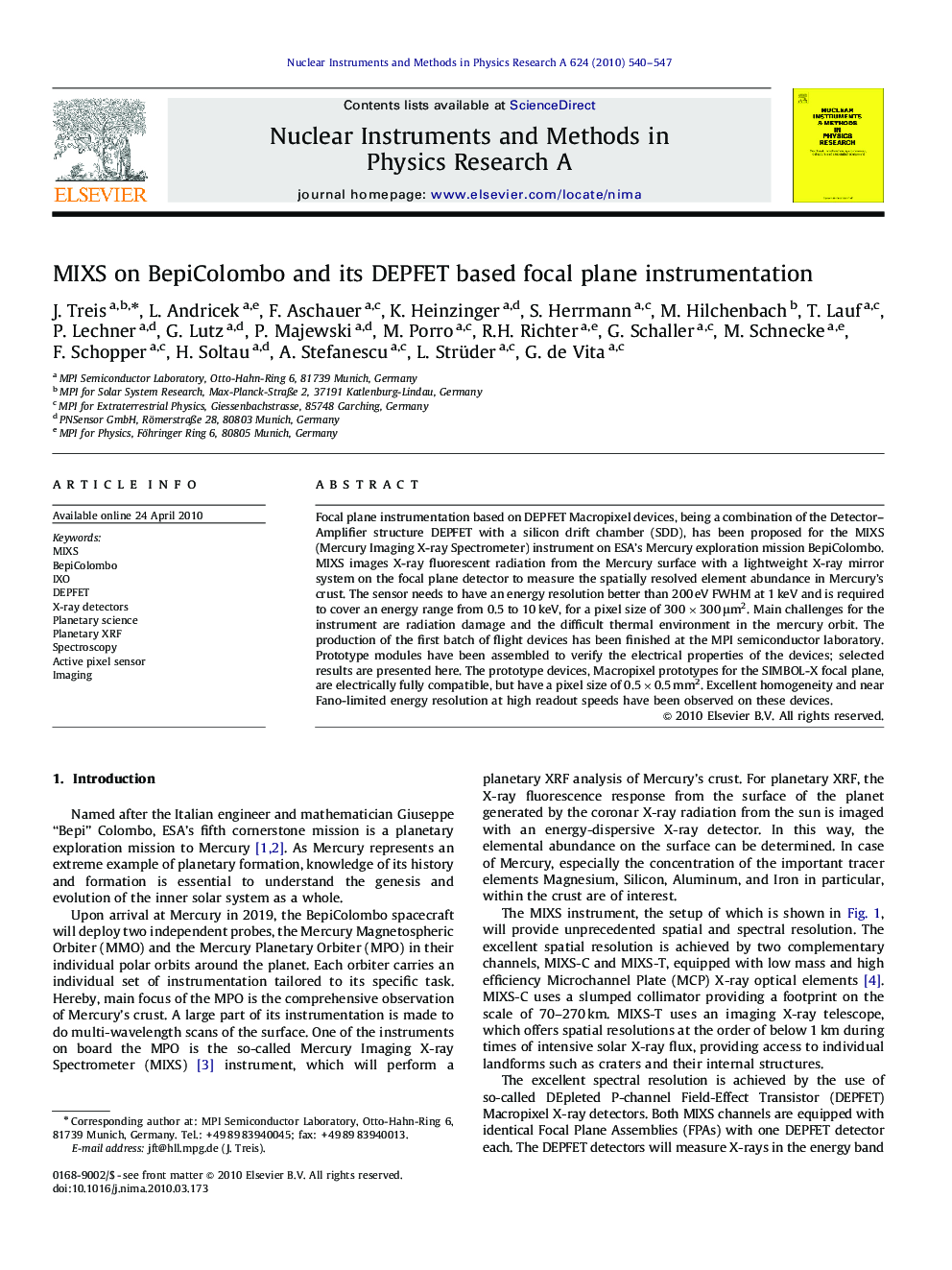 MIXS on BepiColombo and its DEPFET based focal plane instrumentation