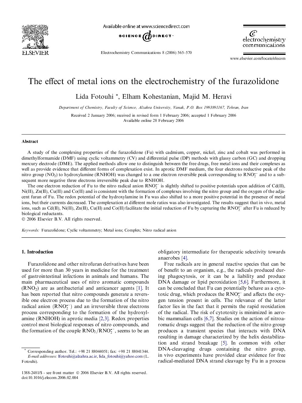 The effect of metal ions on the electrochemistry of the furazolidone