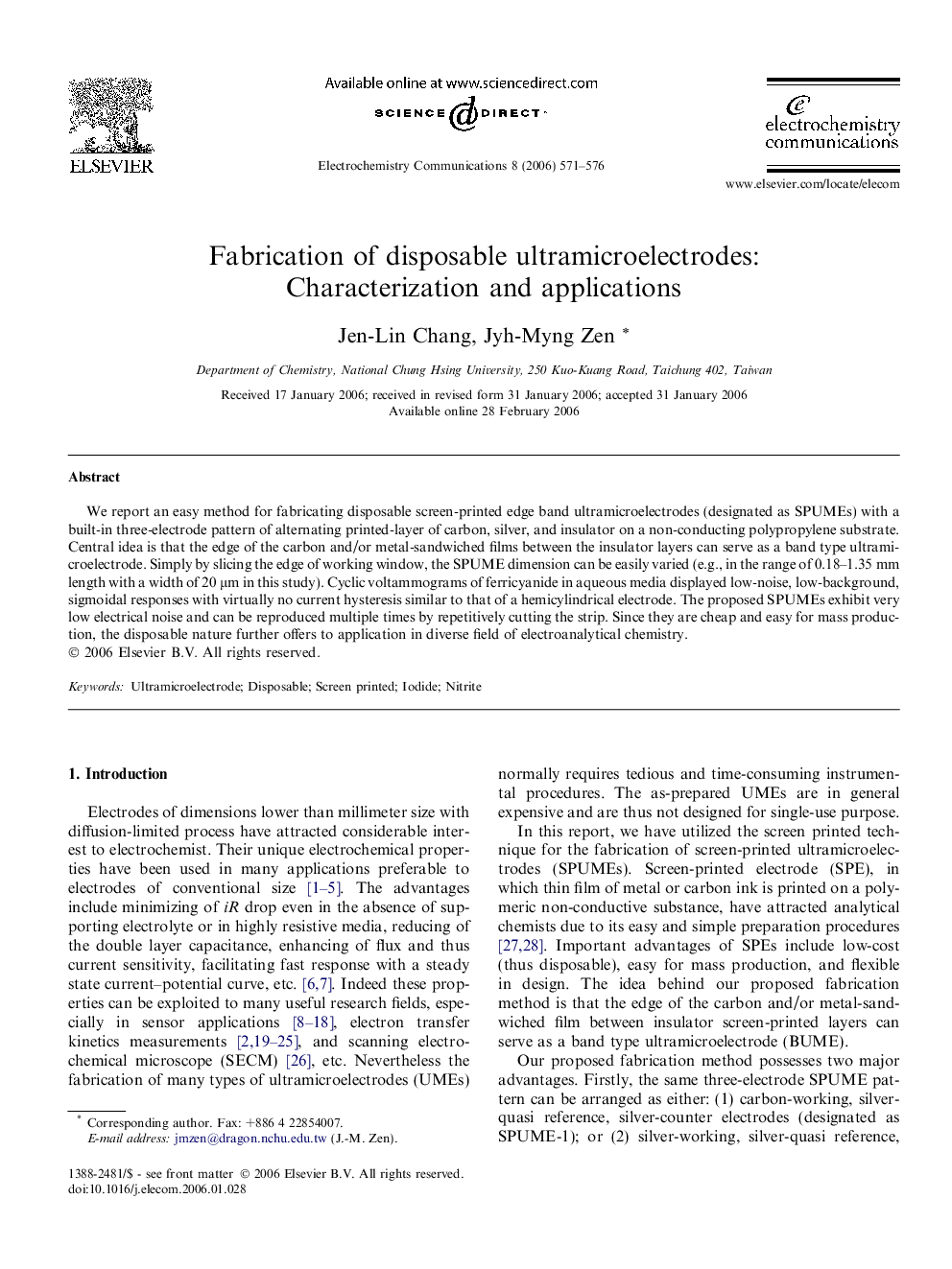 Fabrication of disposable ultramicroelectrodes: Characterization and applications