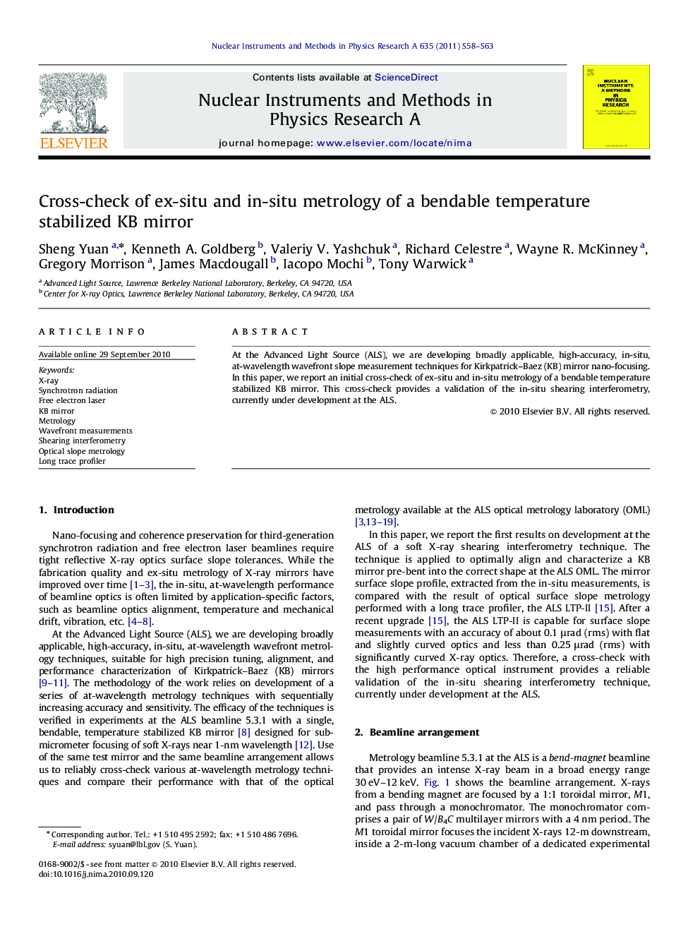 Cross-check of ex-situ and in-situ metrology of a bendable temperature stabilized KB mirror