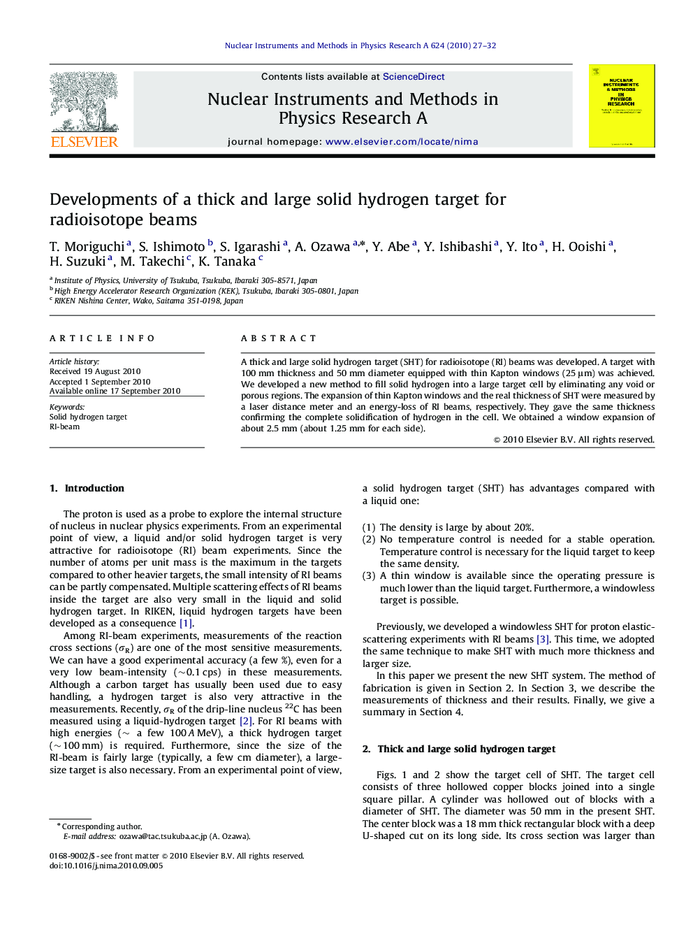 Developments of a thick and large solid hydrogen target for radioisotope beams