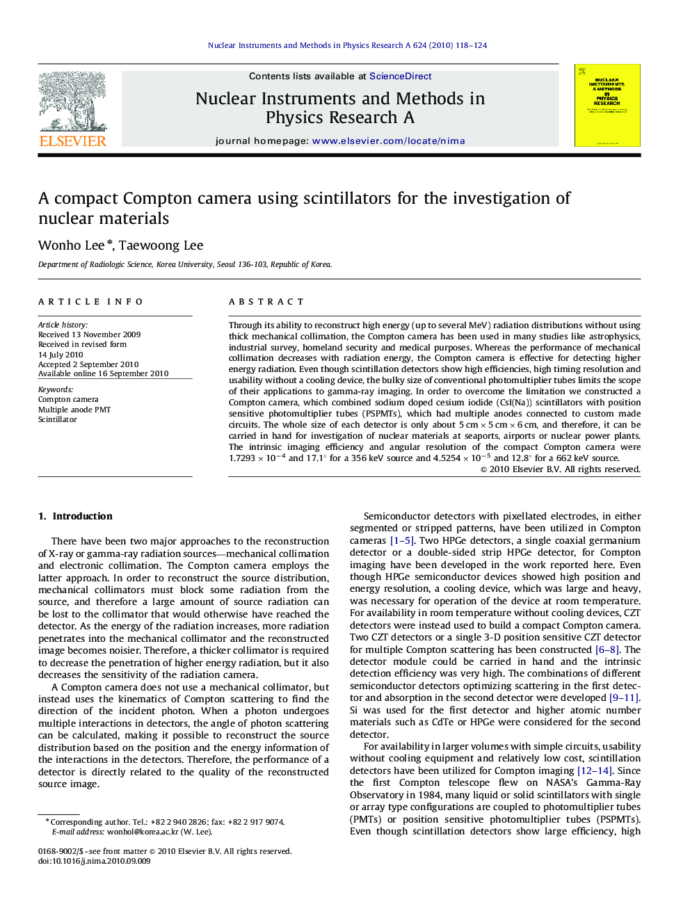 A compact Compton camera using scintillators for the investigation of nuclear materials