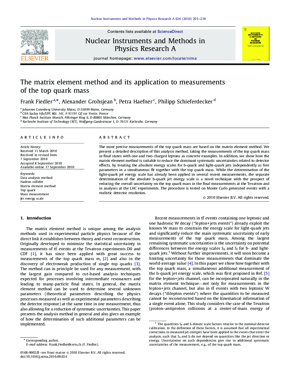 The matrix element method and its application to measurements of the top quark mass