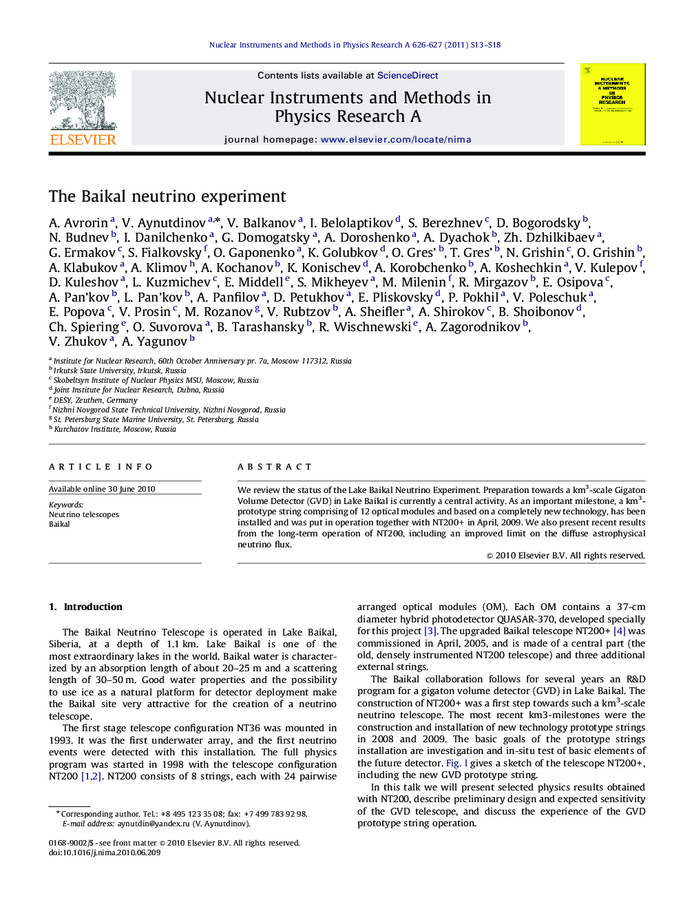 The Baikal neutrino experiment