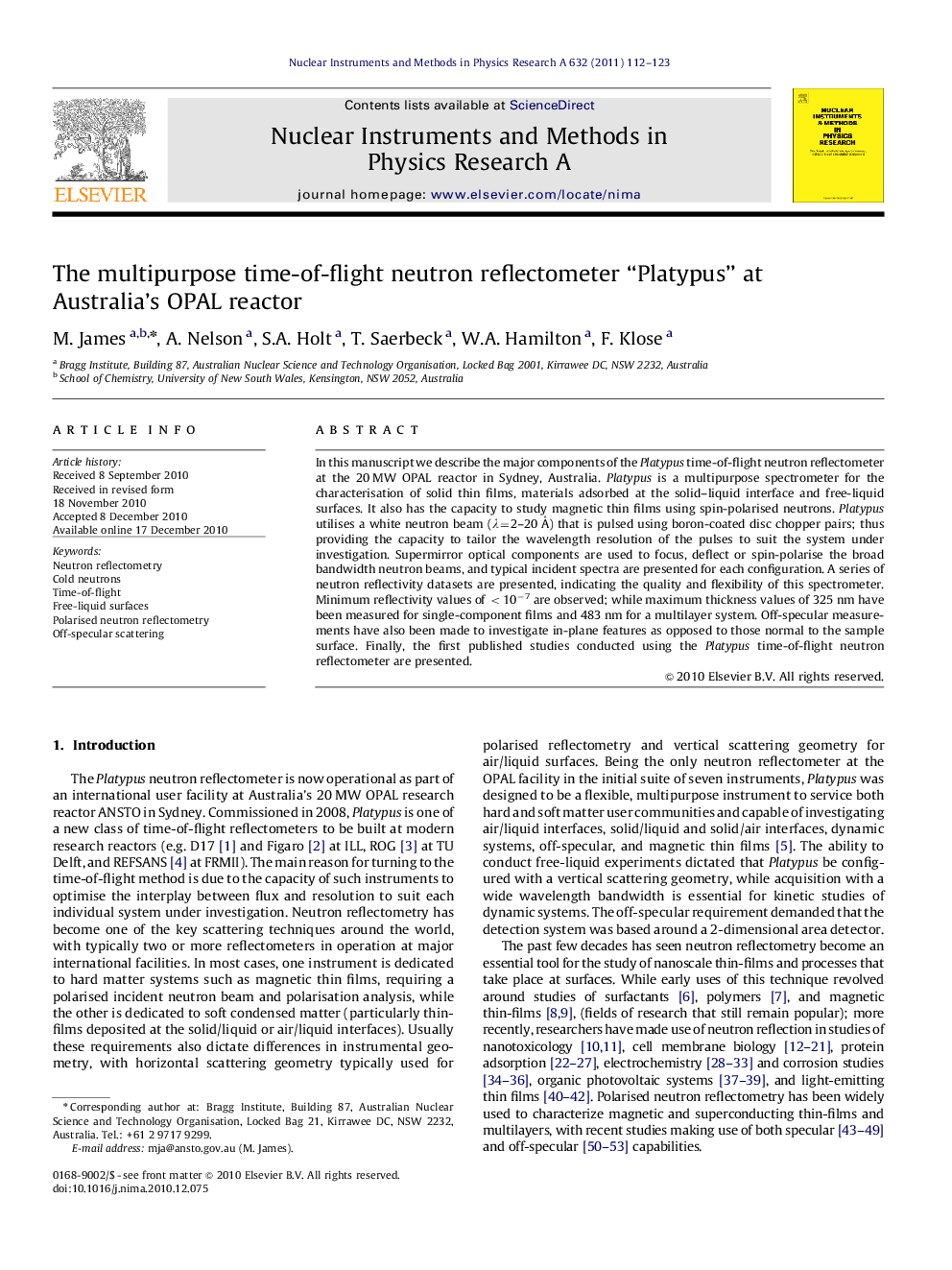 The multipurpose time-of-flight neutron reflectometer “Platypus” at Australia's OPAL reactor