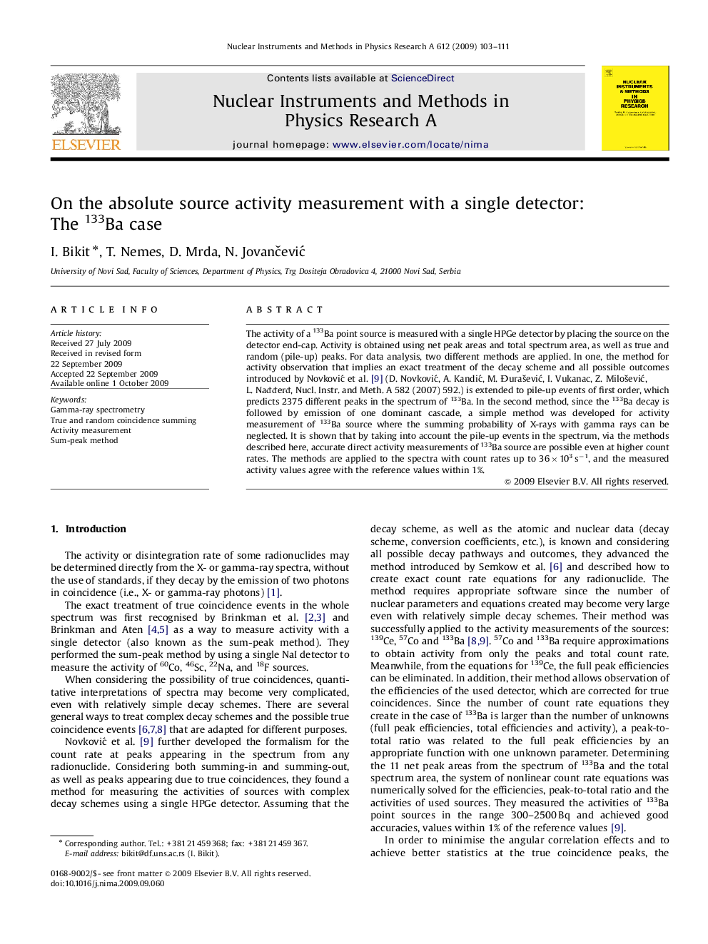 On the absolute source activity measurement with a single detector: The 133Ba case