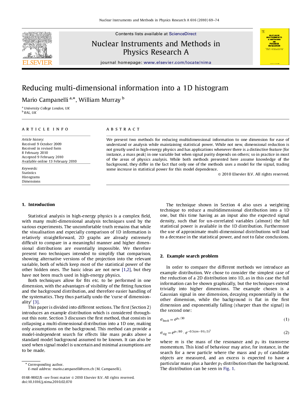 Reducing multi-dimensional information into a 1D histogram