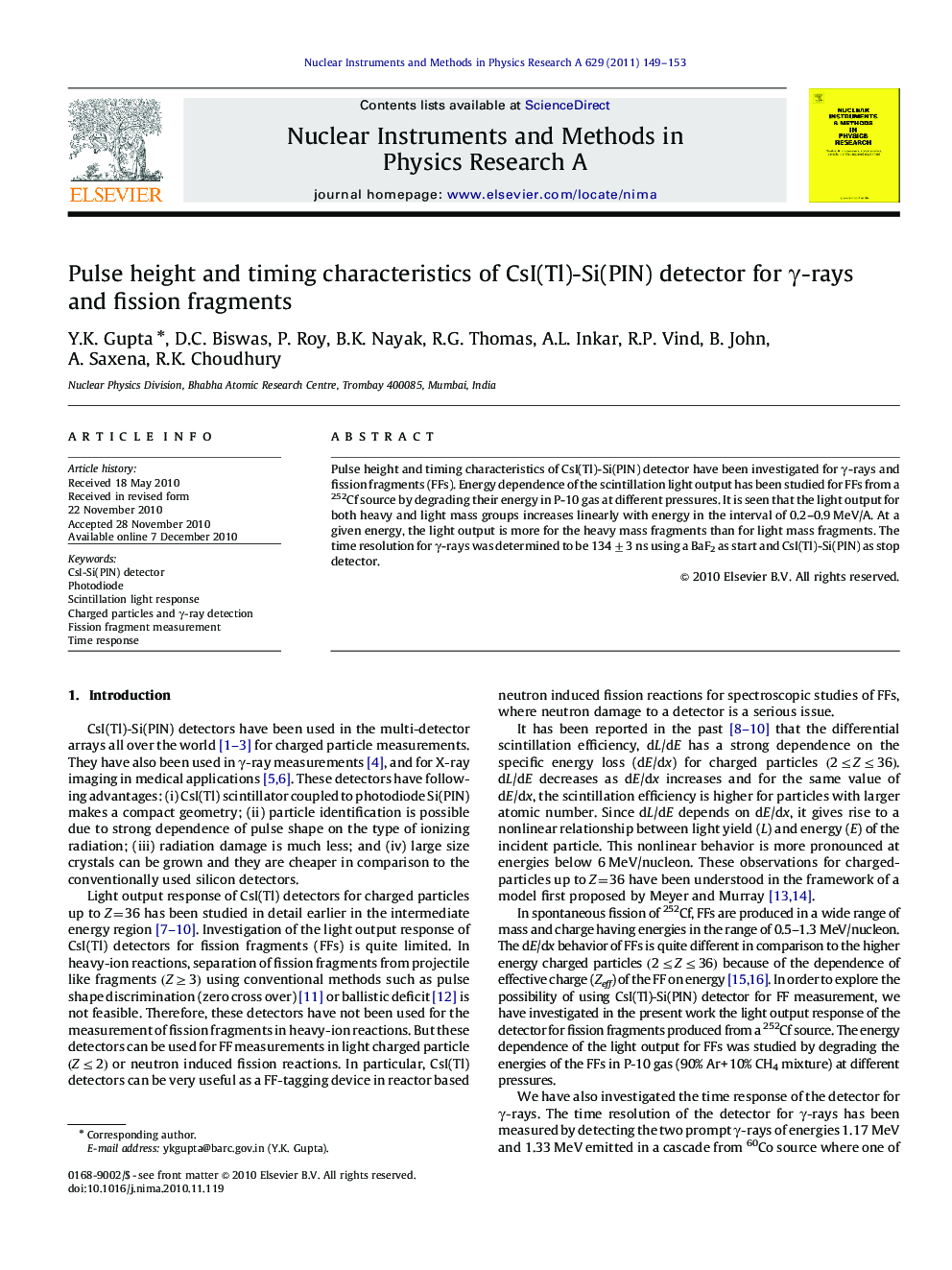 Pulse height and timing characteristics of CsI(Tl)-Si(PIN) detector for γ‐raysγ‐rays and fission fragments