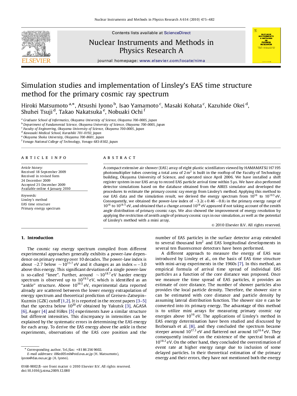 Simulation studies and implementation of Linsley's EAS time structure method for the primary cosmic ray spectrum