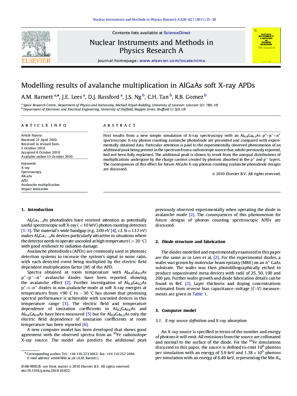Modelling results of avalanche multiplication in AlGaAs soft X-ray APDs