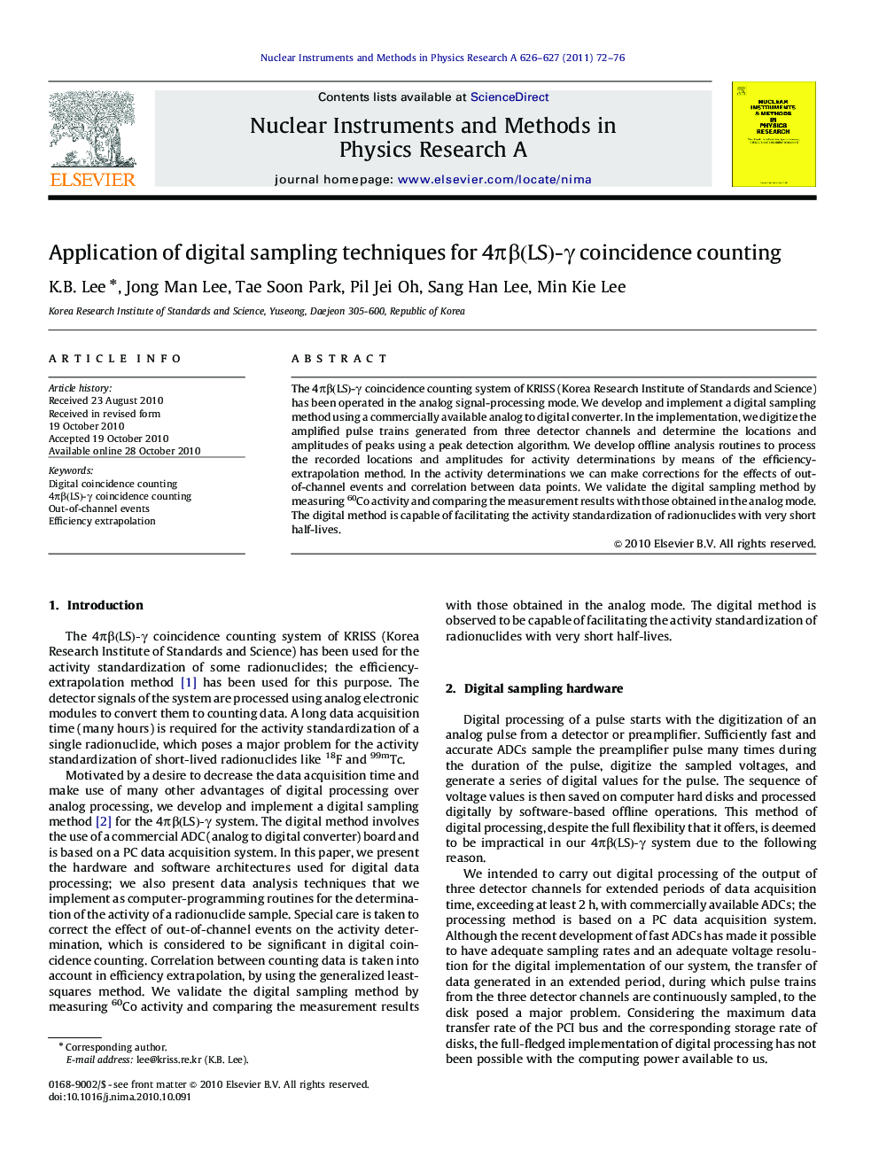 Application of digital sampling techniques for 4πβ(LS)‐γ4πβ(LS)‐γ coincidence counting