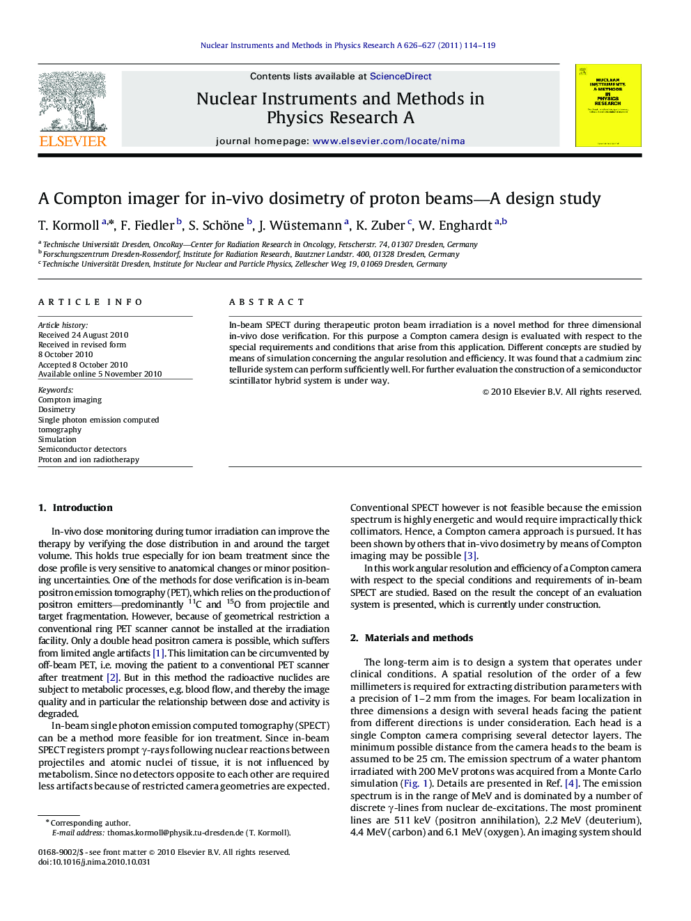 A Compton imager for in-vivo dosimetry of proton beams—A design study