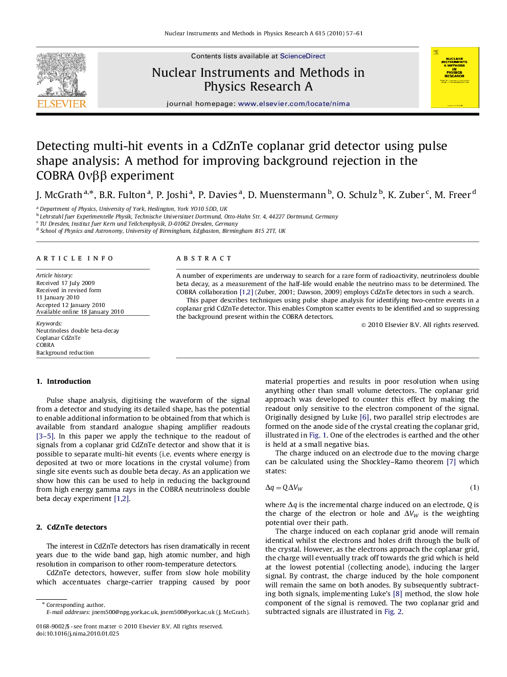 Detecting multi-hit events in a CdZnTe coplanar grid detector using pulse shape analysis: A method for improving background rejection in the COBRA 0Î½Î²Î² experiment