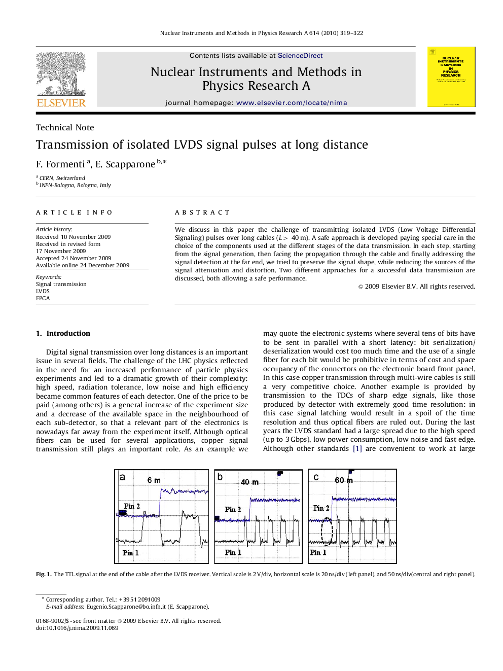 Transmission of isolated LVDS signal pulses at long distance