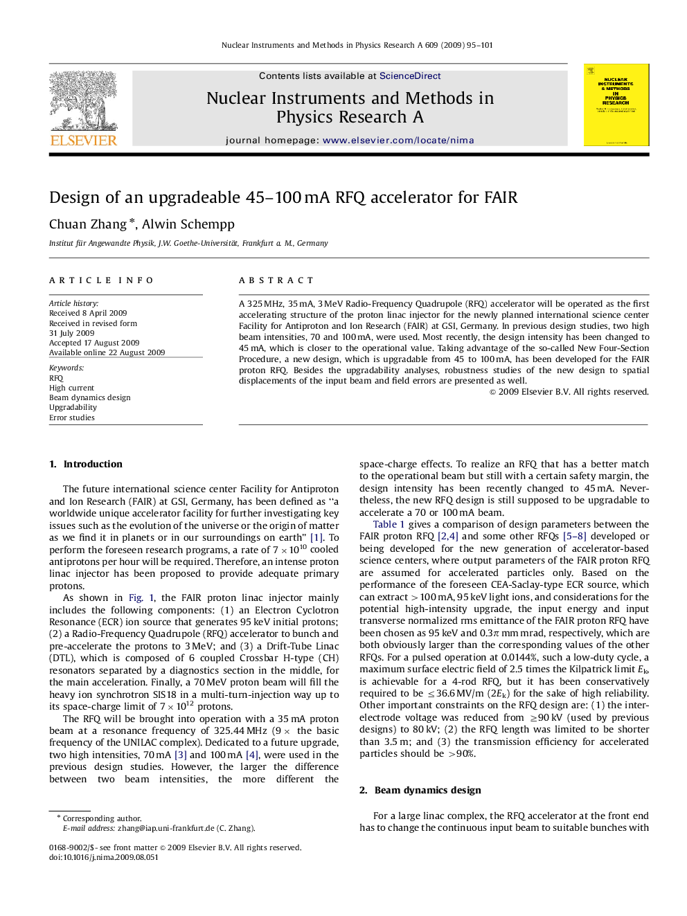 Design of an upgradeable 45–100 mA RFQ accelerator for FAIR