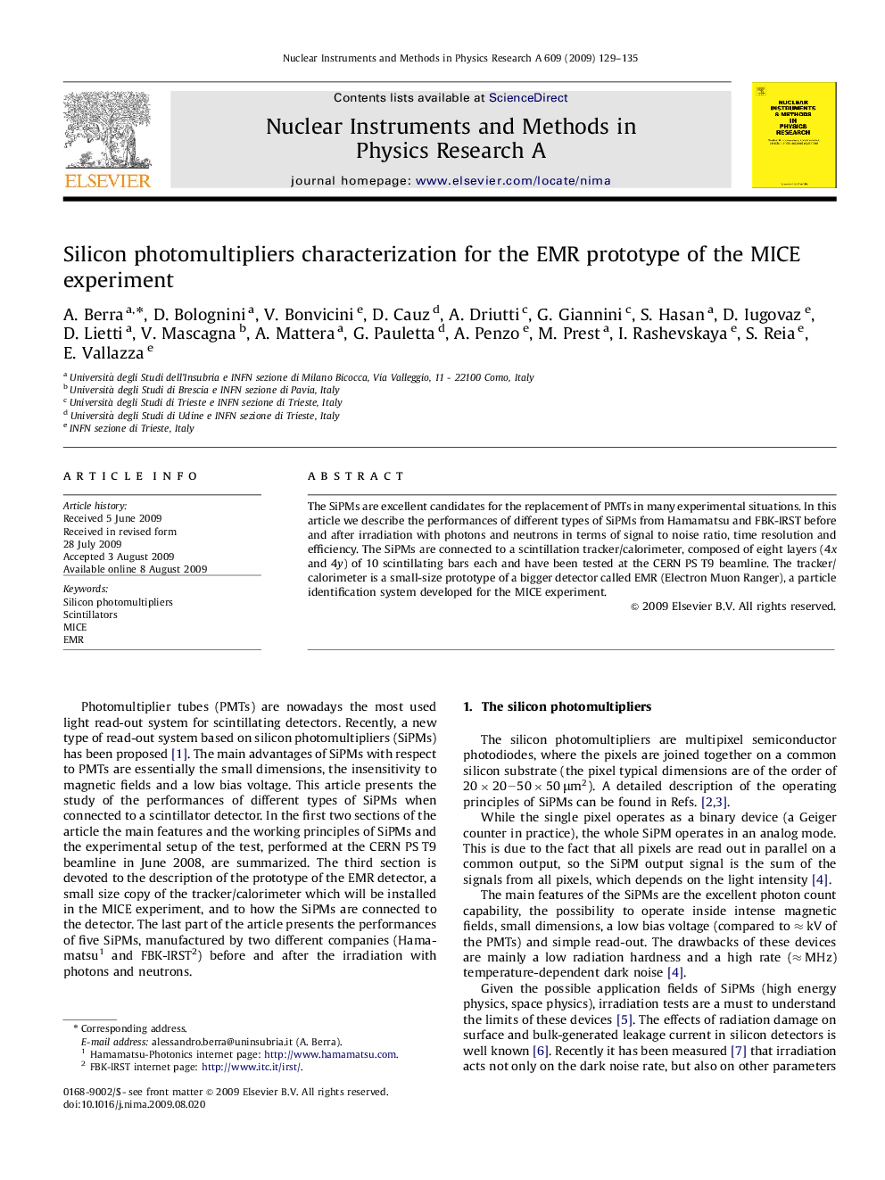 Silicon photomultipliers characterization for the EMR prototype of the MICE experiment