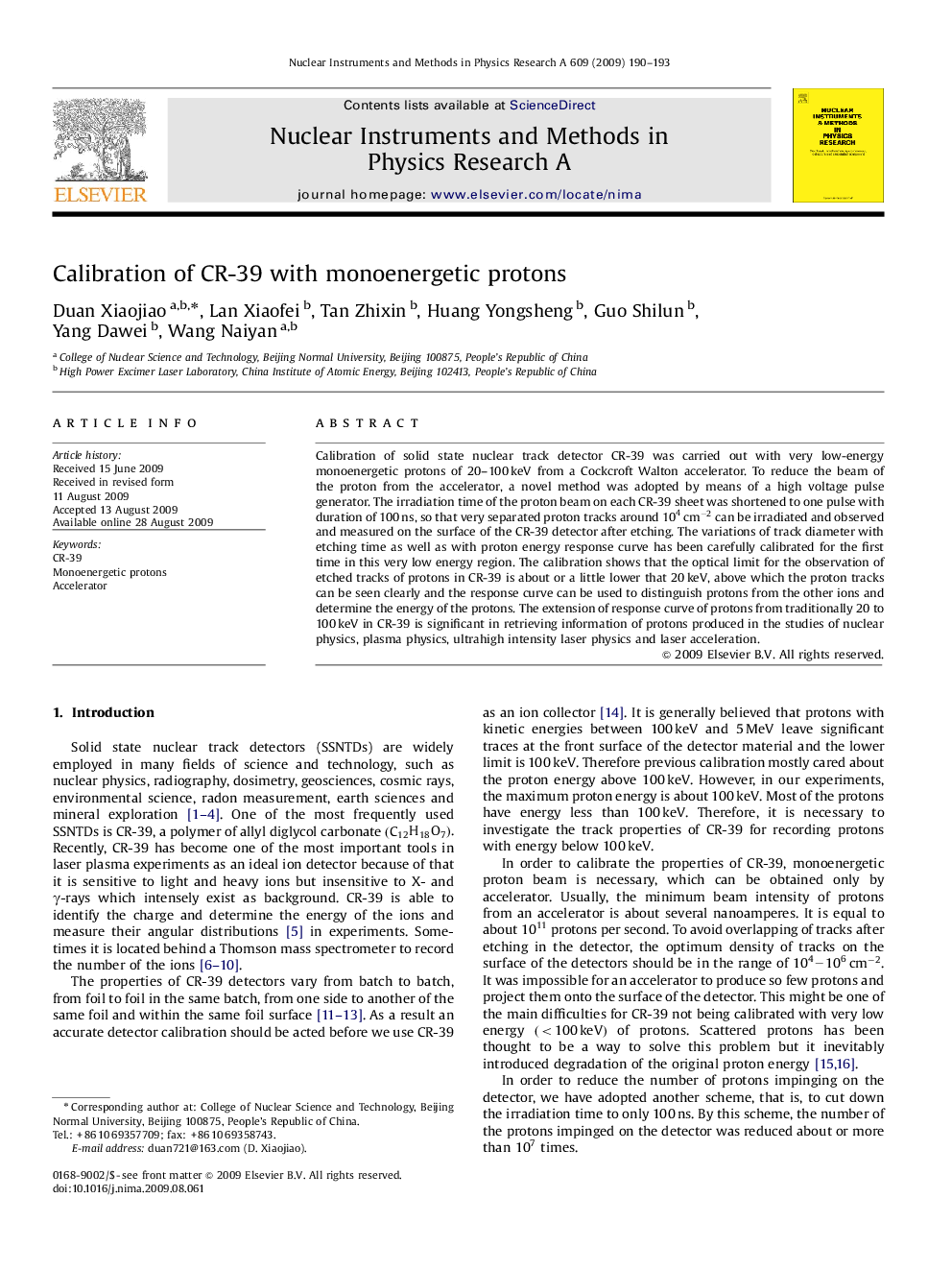 Calibration of CR-39 with monoenergetic protons