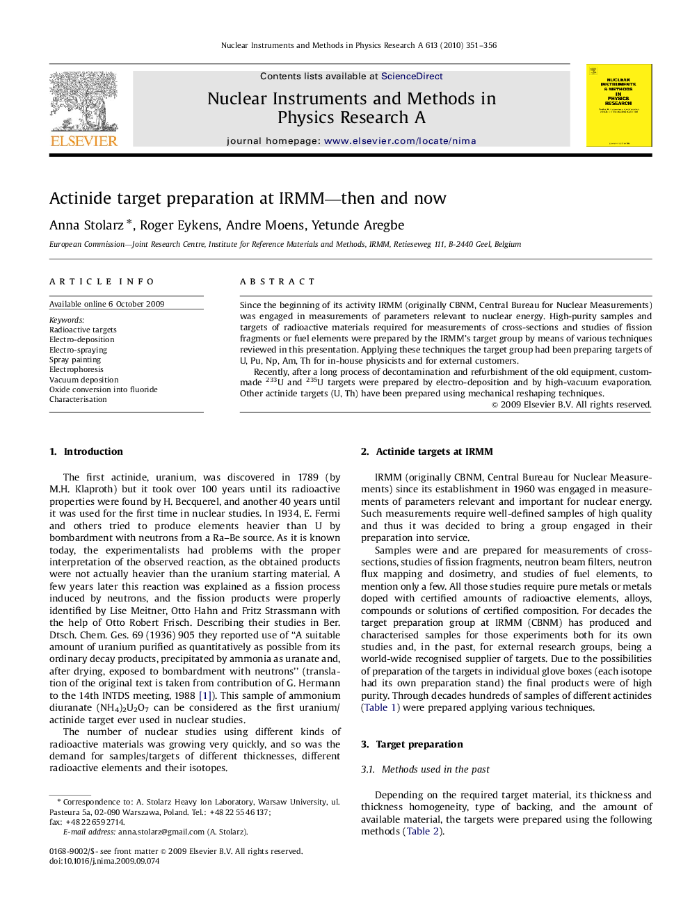 Actinide target preparation at IRMM—then and now