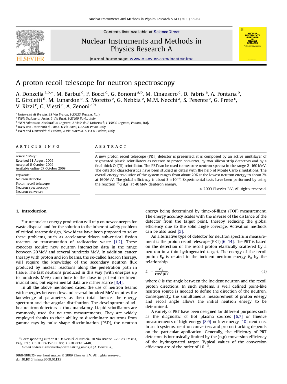 A proton recoil telescope for neutron spectroscopy