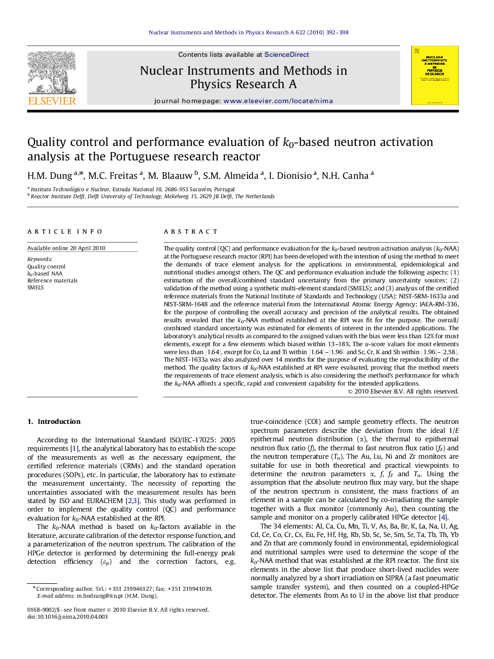 Quality control and performance evaluation of k0-based neutron activation analysis at the Portuguese research reactor