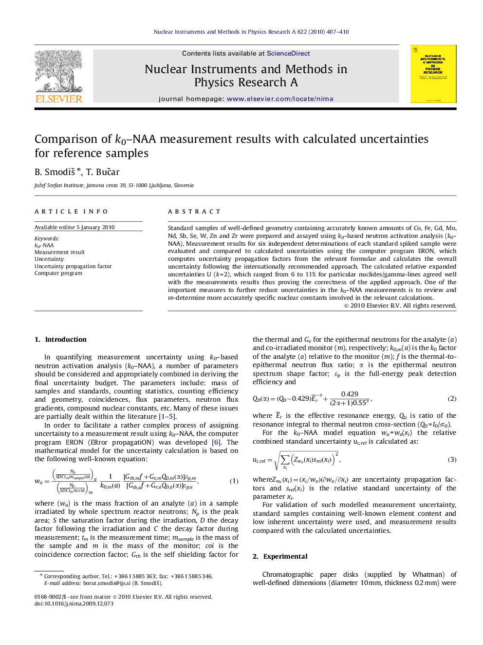 Comparison of k0–NAA measurement results with calculated uncertainties for reference samples