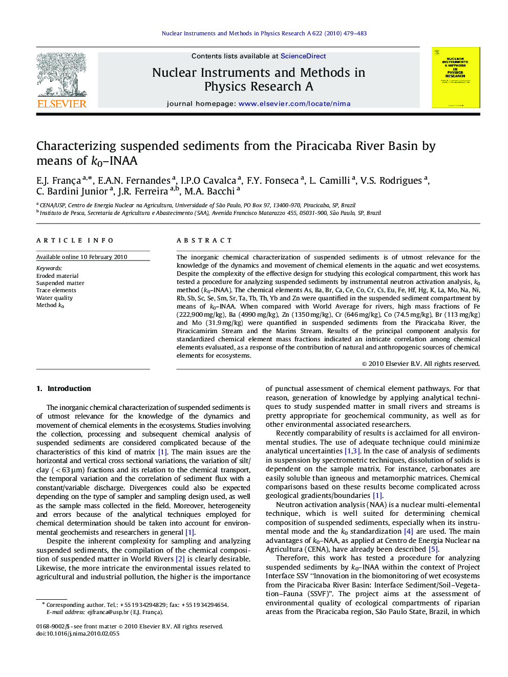 Characterizing suspended sediments from the Piracicaba River Basin by means of k0–INAA