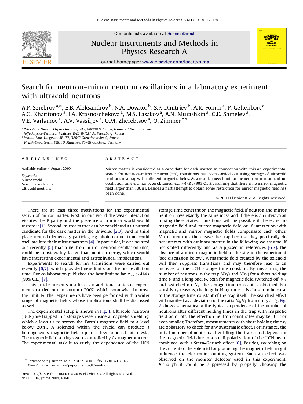 Search for neutron–mirror neutron oscillations in a laboratory experiment with ultracold neutrons