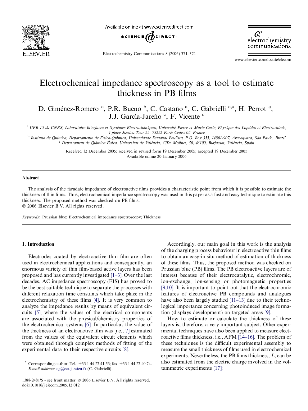 Electrochemical impedance spectroscopy as a tool to estimate thickness in PB films