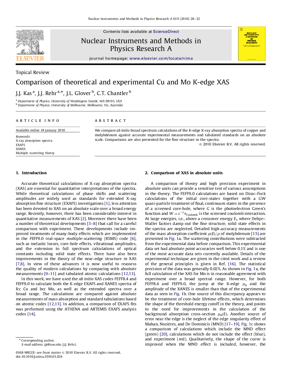 Comparison of theoretical and experimental Cu and Mo K-edge XAS