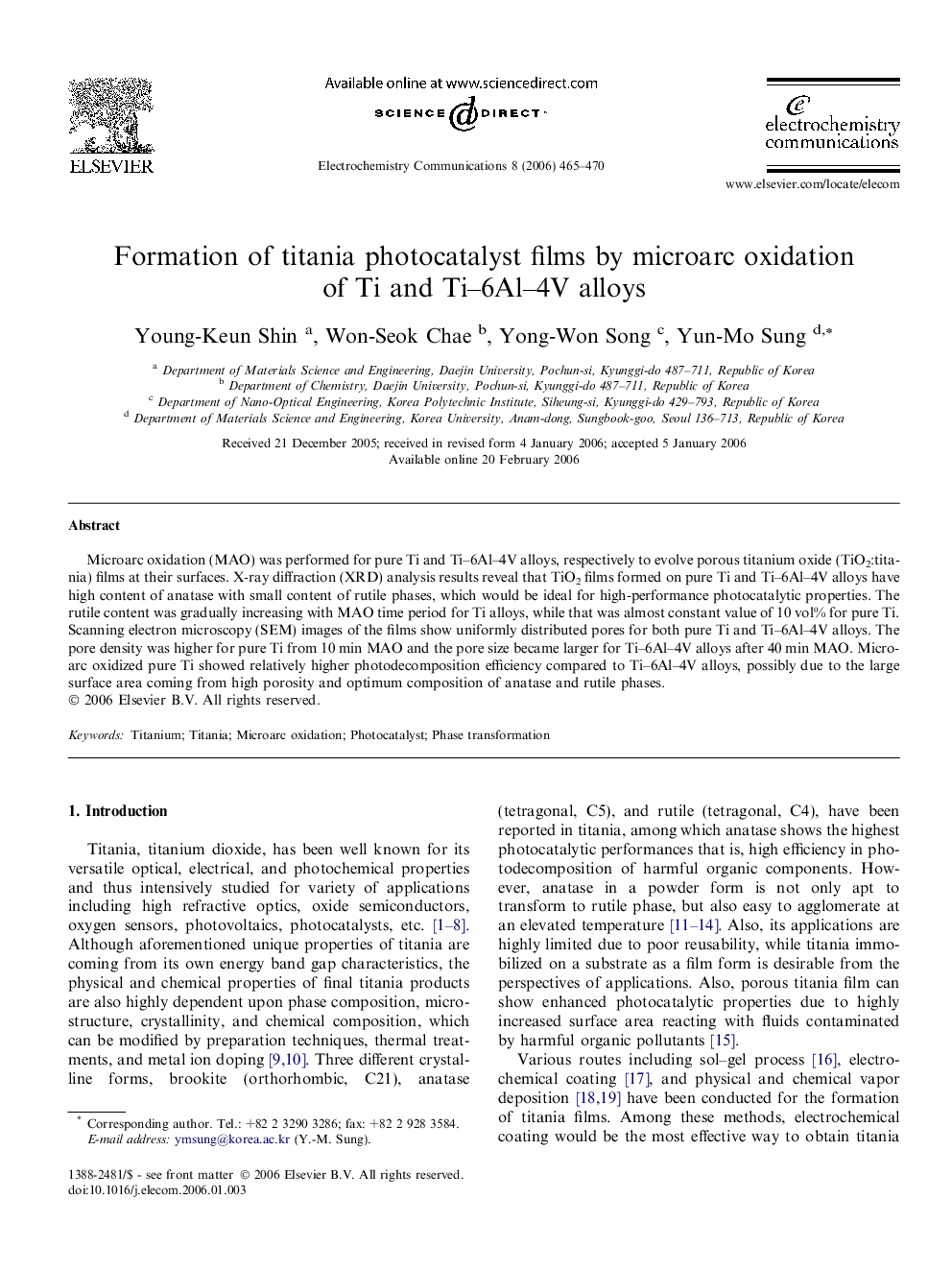 Formation of titania photocatalyst films by microarc oxidation of Ti and Ti–6Al–4V alloys