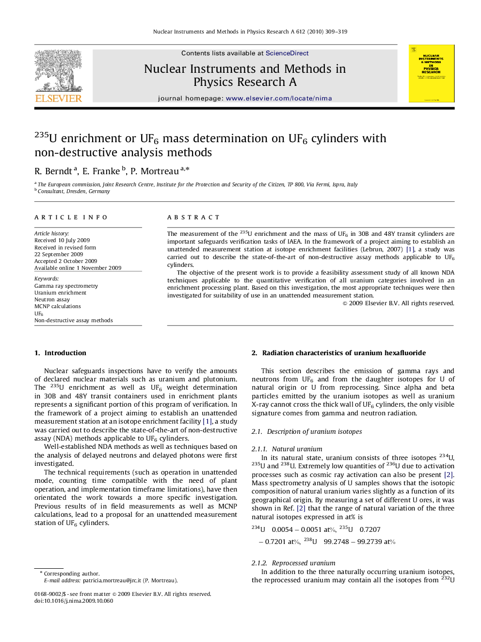 235U enrichment or UF6 mass determination on UF6 cylinders with non-destructive analysis methods