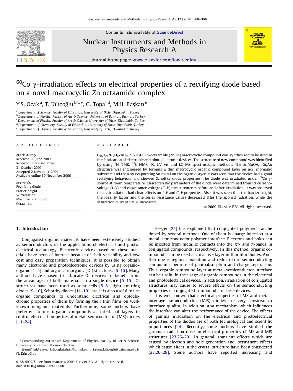 60Co γ-irradiation effects on electrical properties of a rectifying diode based on a novel macrocyclic Zn octaamide complex