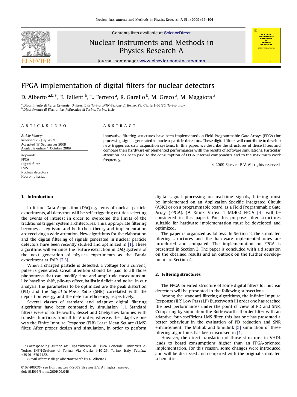 FPGA implementation of digital filters for nuclear detectors