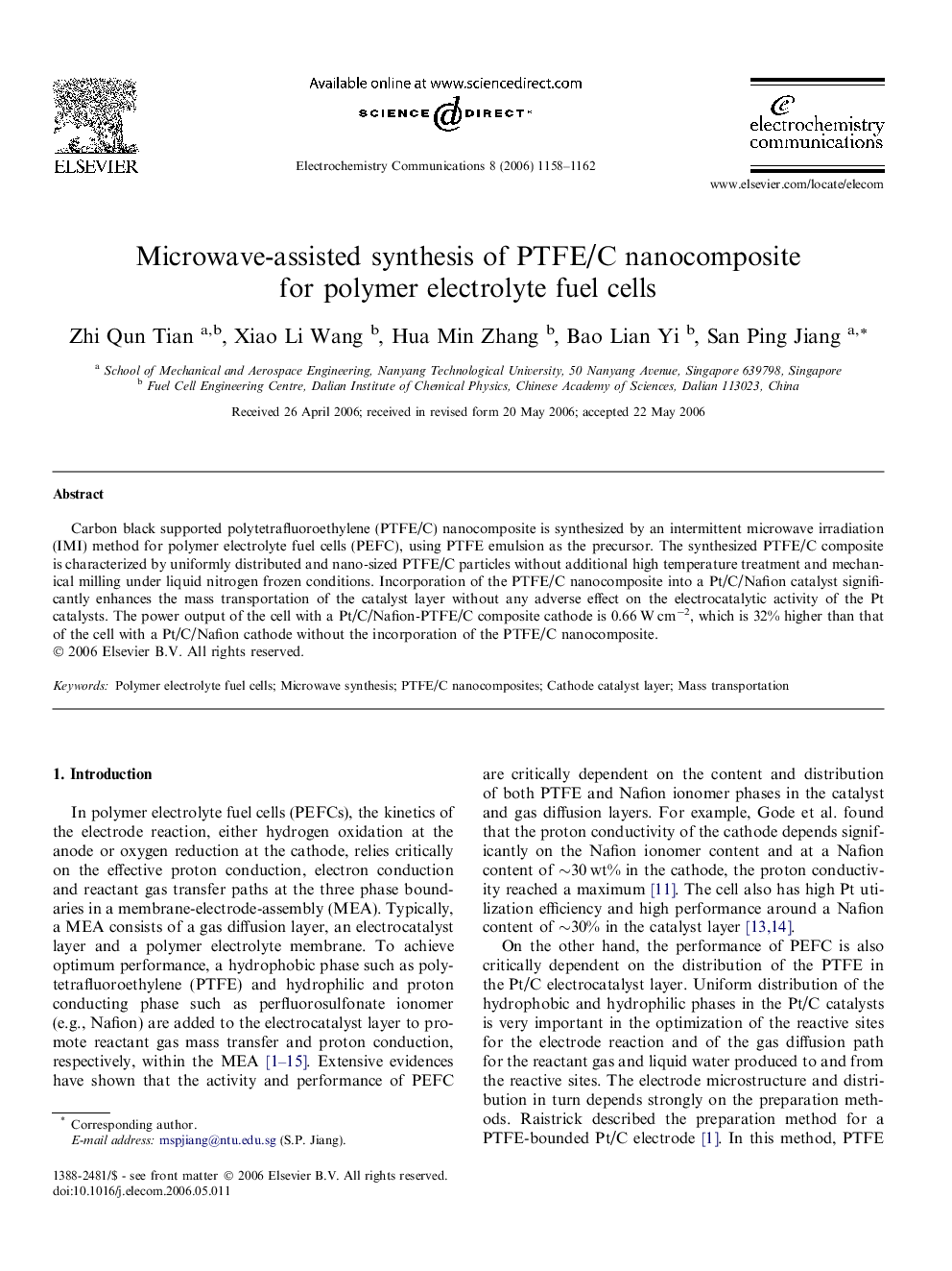 Microwave-assisted synthesis of PTFE/C nanocomposite for polymer electrolyte fuel cells