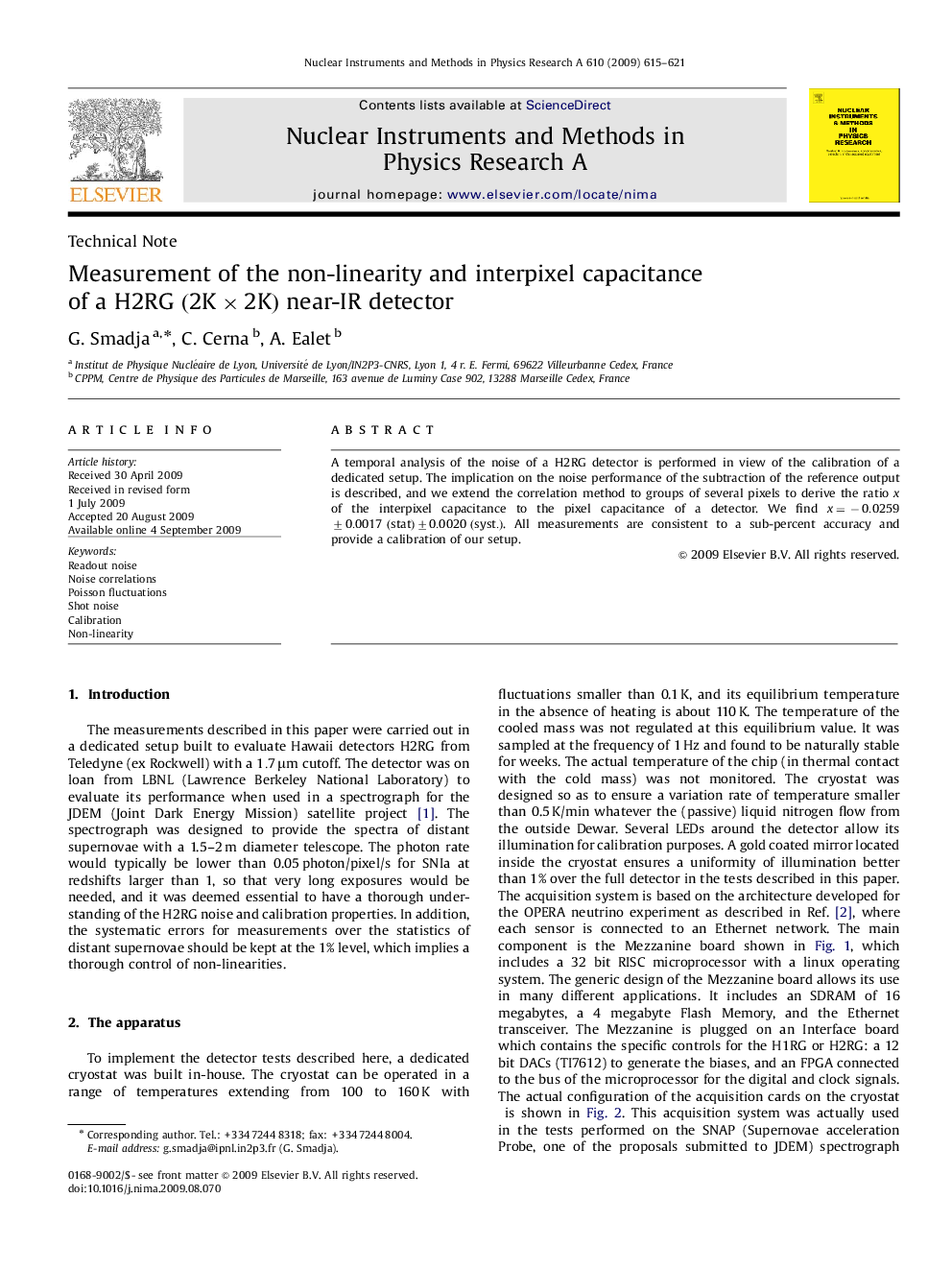 Measurement of the non-linearity and interpixel capacitance of a H2RG(2K×2K) near-IR detector