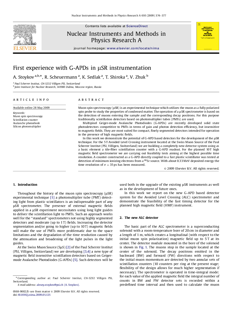 First experience with G-APDs in Î¼SR instrumentation