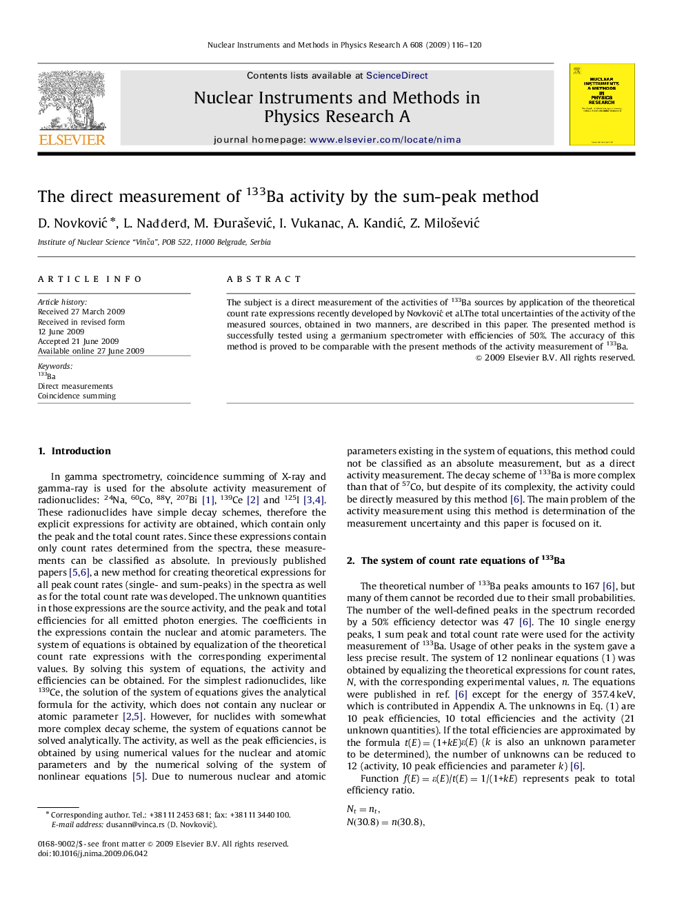 The direct measurement of 133Ba activity by the sum-peak method