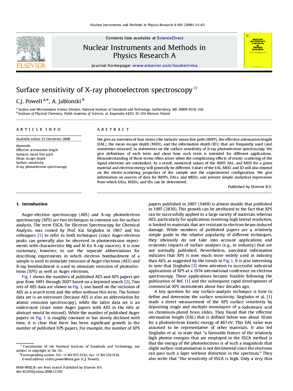 عکس صفحه اول مقاله: Surface sensitivity of X-ray photoelectron spectroscopy Surface sensitivity of X-ray photoelectron spectroscopy