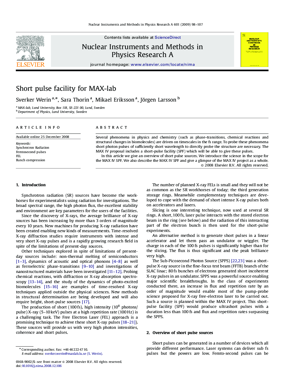 عکس صفحه اول مقاله: Short pulse facility for MAX-lab Short pulse facility for MAX-lab