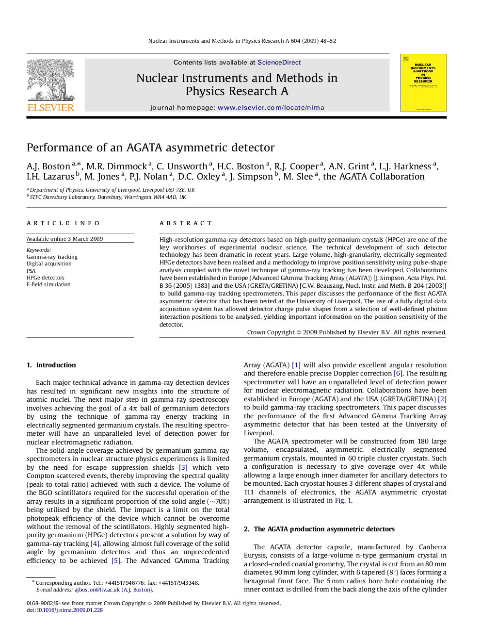 Performance of an AGATA asymmetric detector