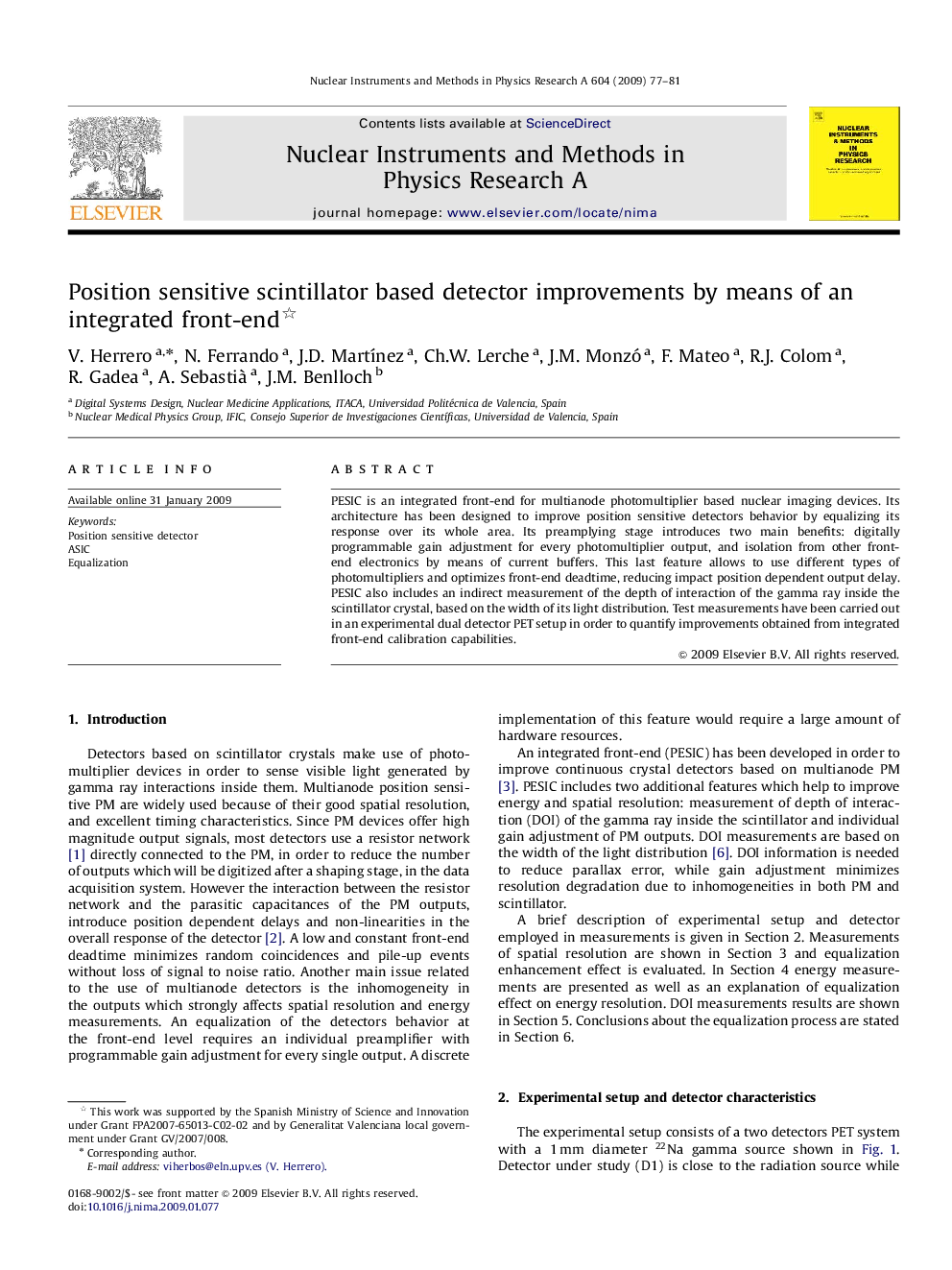 Position sensitive scintillator based detector improvements by means of an integrated front-end 