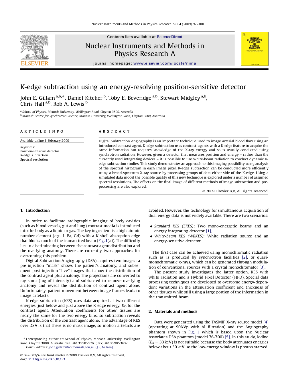 K-edge subtraction using an energy-resolving position-sensitive detector