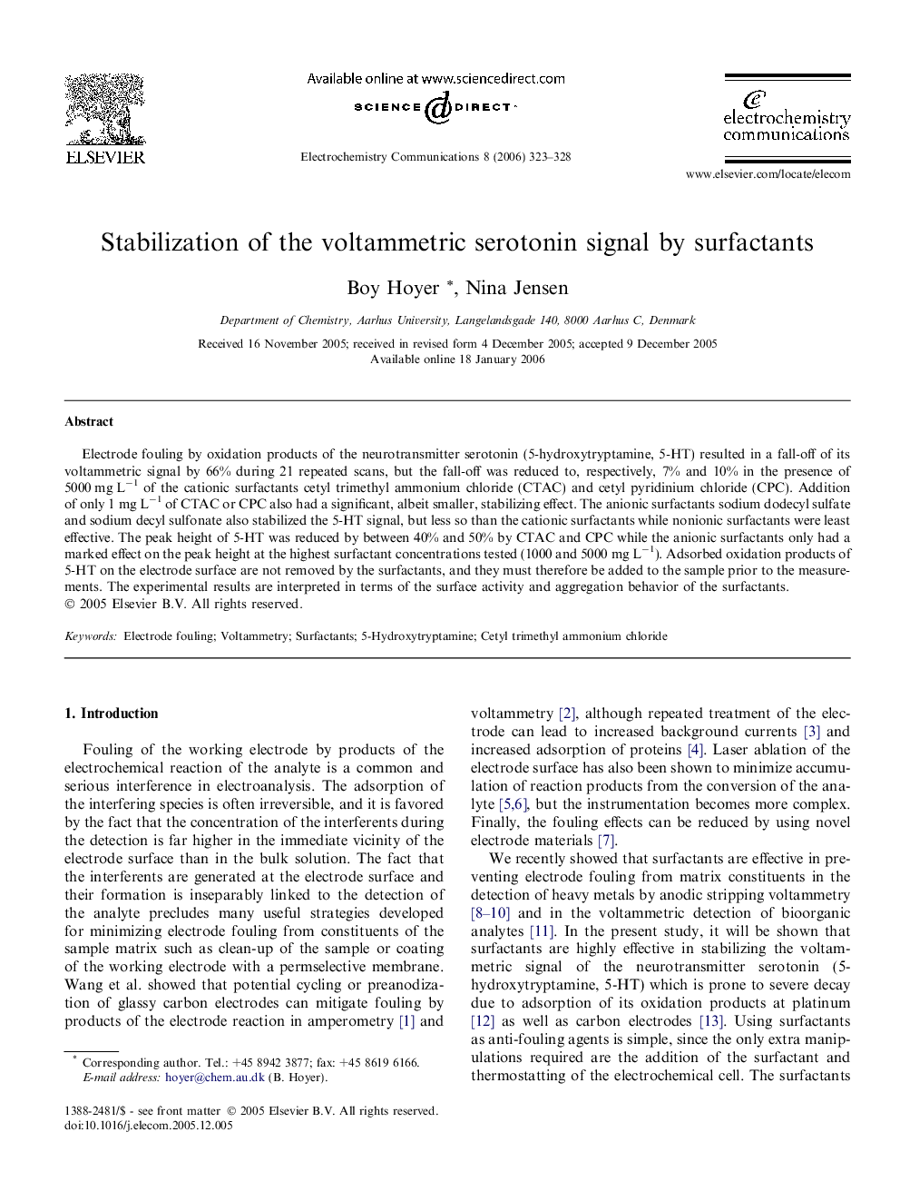 Stabilization of the voltammetric serotonin signal by surfactants