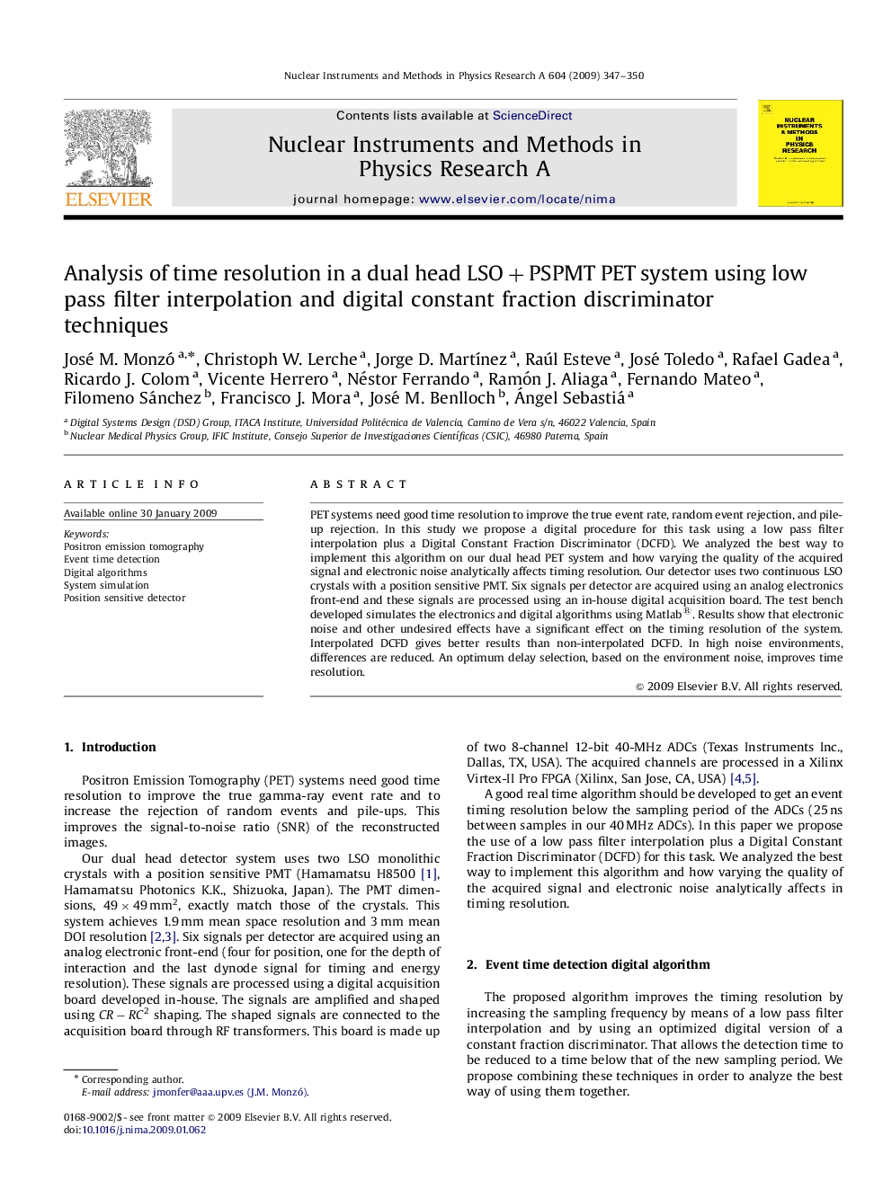 Analysis of time resolution in a dual head LSO+PSPMTLSO+PSPMT PET system using low pass filter interpolation and digital constant fraction discriminator techniques