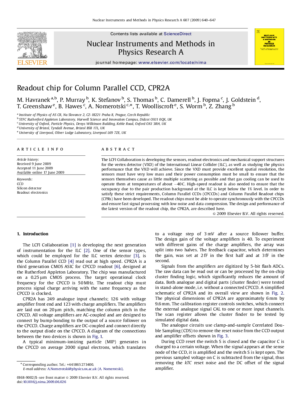 Readout chip for Column Parallel CCD, CPR2A